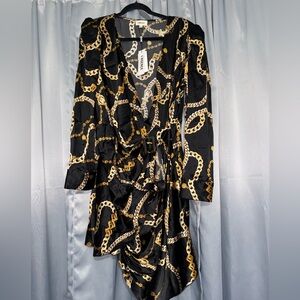 L'AGENCE Black and Gold Chain Pattern Dress